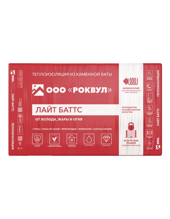 Утеплитель Rockwool Лайт Баттс 1000х600х50 мм, 10 шт. уп