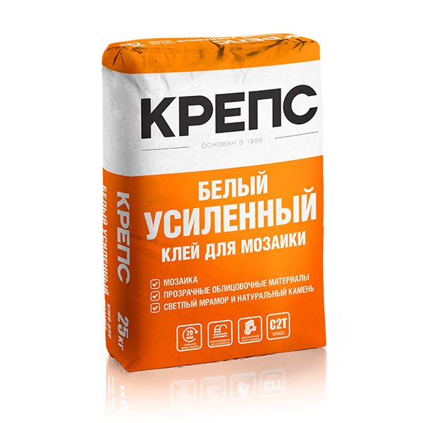 Клей для плитки усиленный Крепс, белый, 25 кг