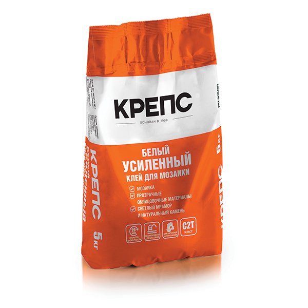 Клей для плитки усиленный Крепс, белый, 5 кг