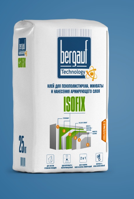 Клей для пенополистирола и минваты армирующий Bergauf (Бергауф) Isofix зимний, 25 кг