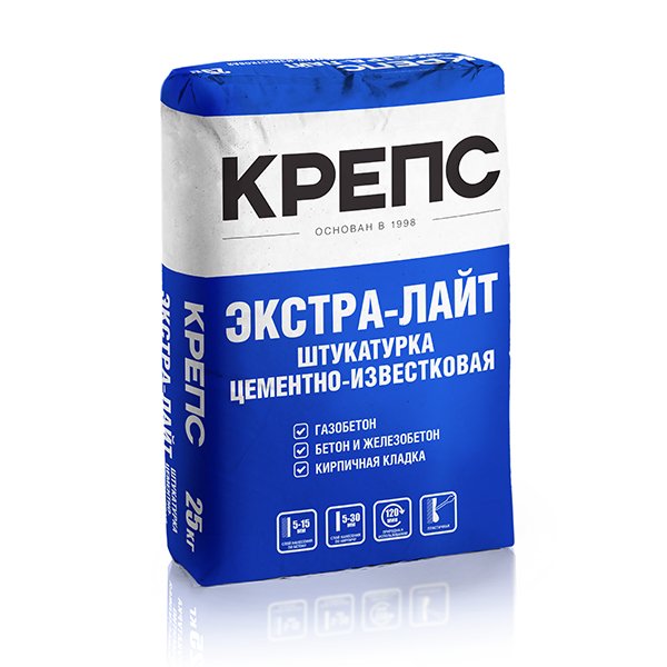 Штукатурка цементно-известковая Крепс Экстра-Лайт, 25 кг