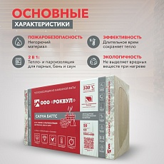 Rockwool Сауна Баттс (1000*600*50) 8п/0,24м3/4,8м2/12пач.под