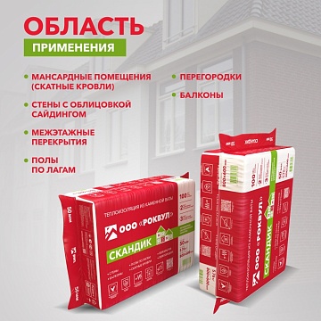 Утеплитель Роквул Лайт Баттс Скандик 800х600х50 мм, 12 шт/уп, 5,76 м²